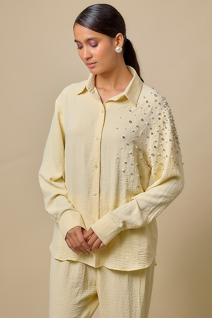 Yellow Viscose Blend Embellished Co-Ord Set by Kloset by KL at Pernia's Pop Up Shop