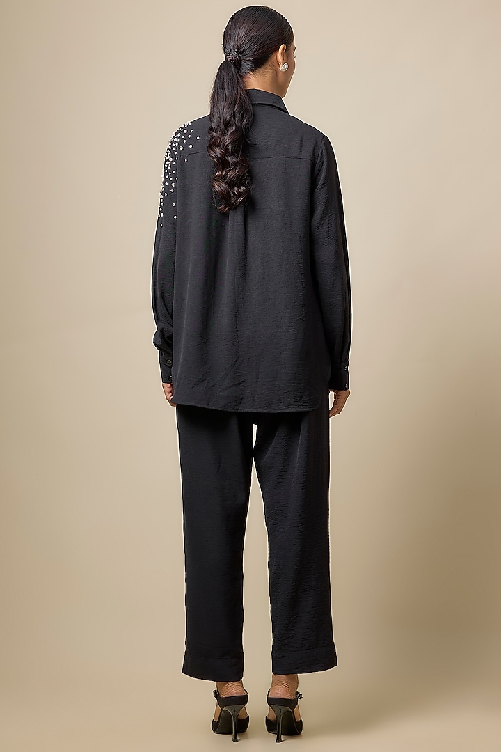 Black Viscose Blend Pearl & Rhinestone Embroidered Co-Ord Set by Kloset by KL at Pernia's Pop Up Shop