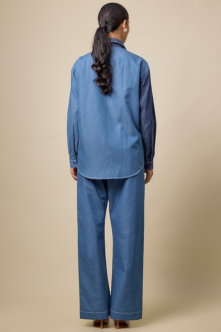 Blue Two-Tone Denim Viscose Blend Co-Ord Set by Kloset by KL at Pernia's Pop Up Shop