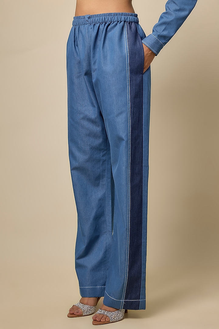 Blue Two-Tone Denim Viscose Blend Co-Ord Set by Kloset by KL at Pernia's Pop Up Shop
