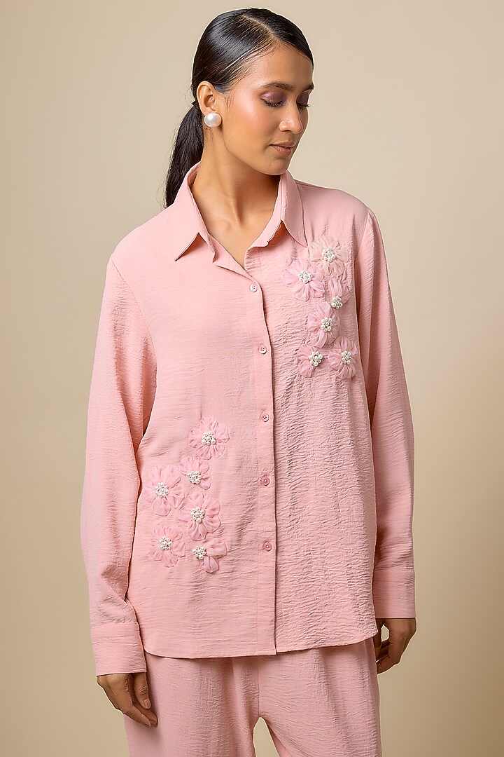 Pink Viscose Blend Pearl & Rhinestone Embroidered Co-Ord Set by Kloset by KL at Pernia's Pop Up Shop