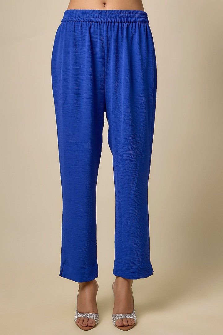 Royal Blue Viscose Blend Rhinestone Embroidered Co-Ord Set by Kloset by KL at Pernia's Pop Up Shop