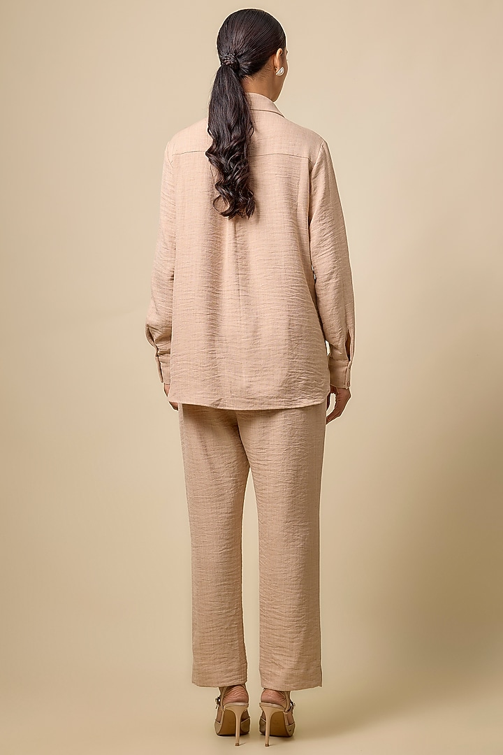 Beige Linen & Viscose Blend Rhinestone Embroidered Co-Ord Set by Kloset by KL at Pernia's Pop Up Shop