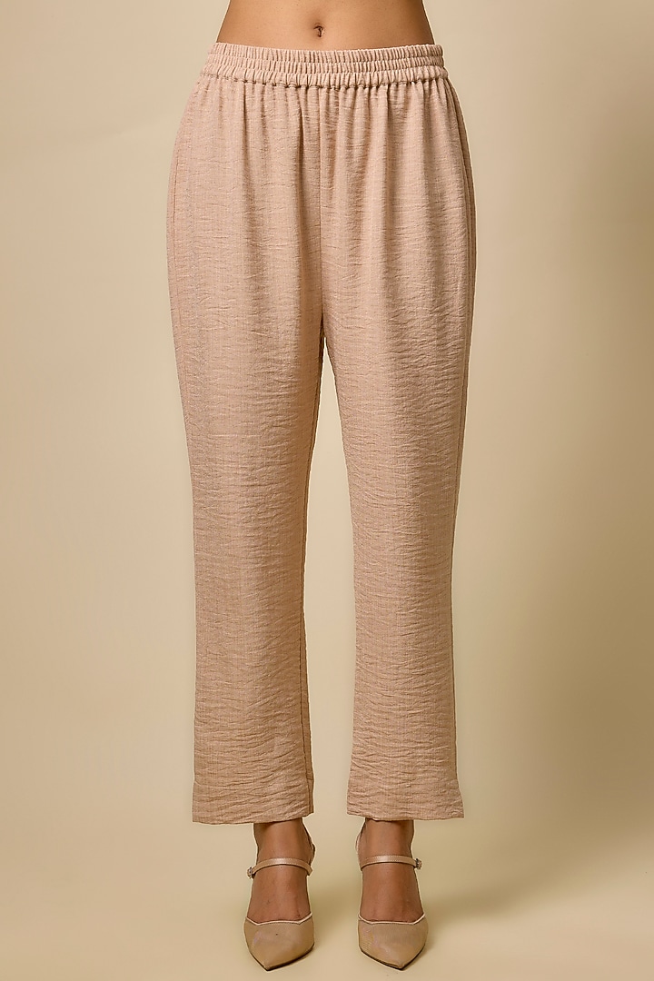 Beige Linen & Viscose Blend Rhinestone Embroidered Co-Ord Set by Kloset by KL at Pernia's Pop Up Shop