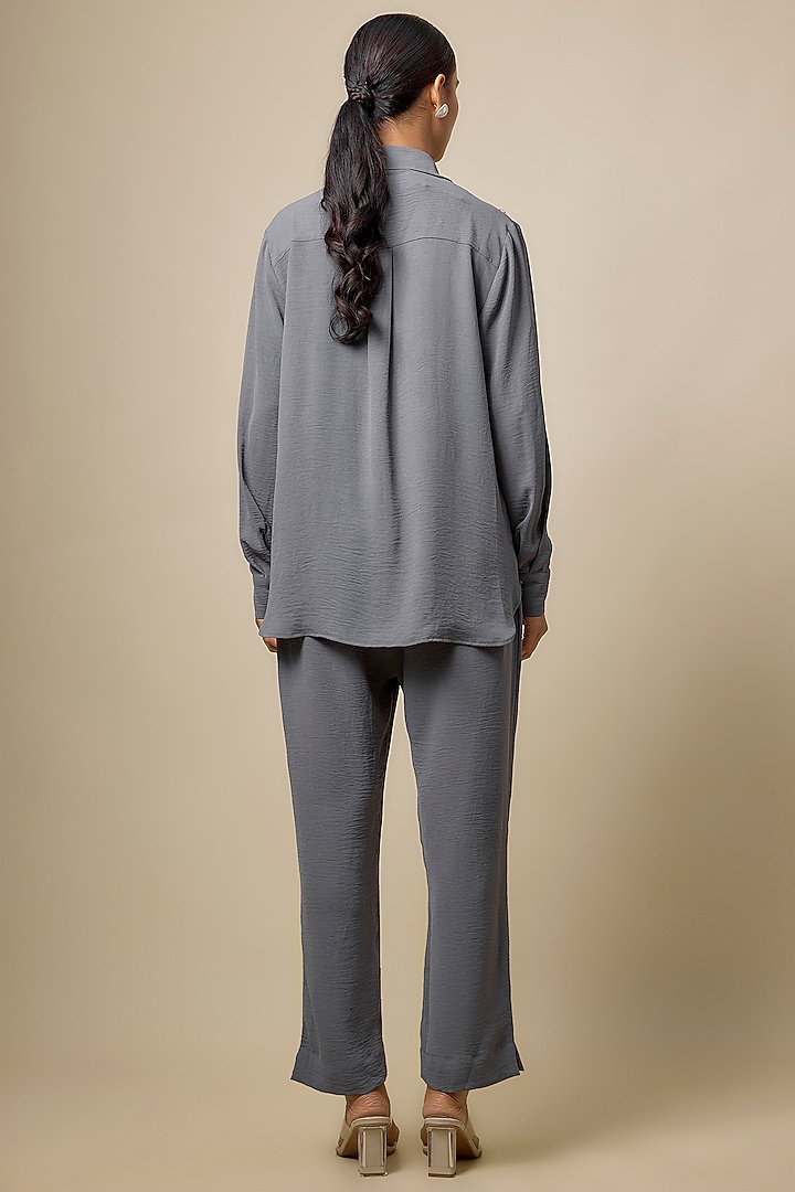Grey Viscose Blend Rhinestone Embroidered Co-Ord Set by Kloset by KL at Pernia's Pop Up Shop