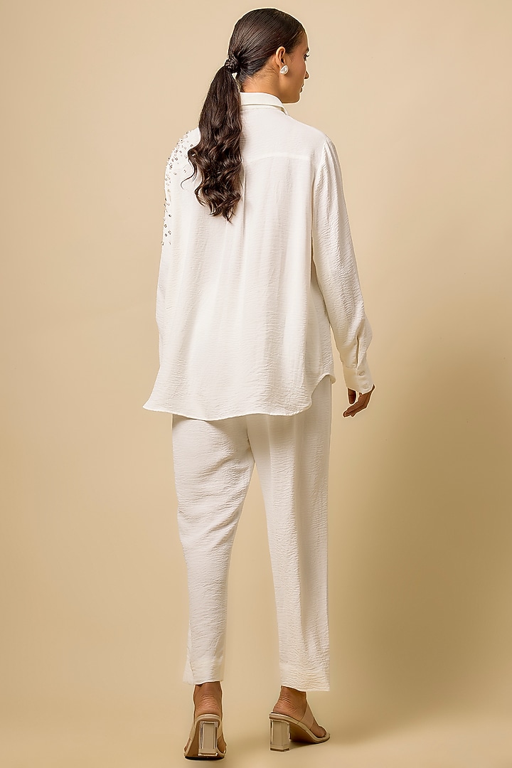 Ivory Viscose Blend Rhinestone Embroidered Co-Ord Set by Kloset by KL at Pernia's Pop Up Shop