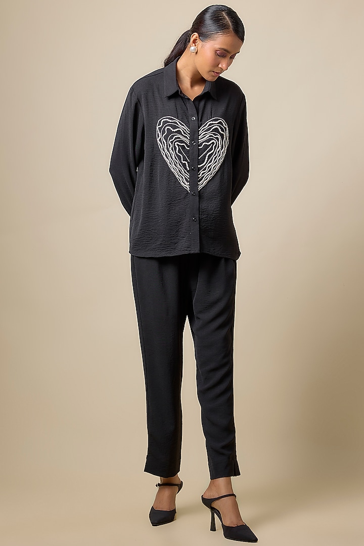 Black Viscose Blend Rhinestone Embroidered Co-Ord Set by Kloset by KL at Pernia's Pop Up Shop