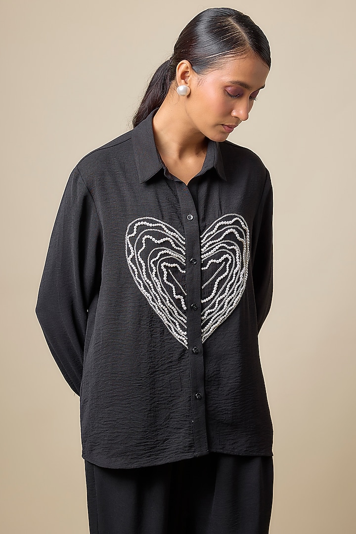 Black Viscose Blend Rhinestone Embroidered Co-Ord Set by Kloset by KL at Pernia's Pop Up Shop