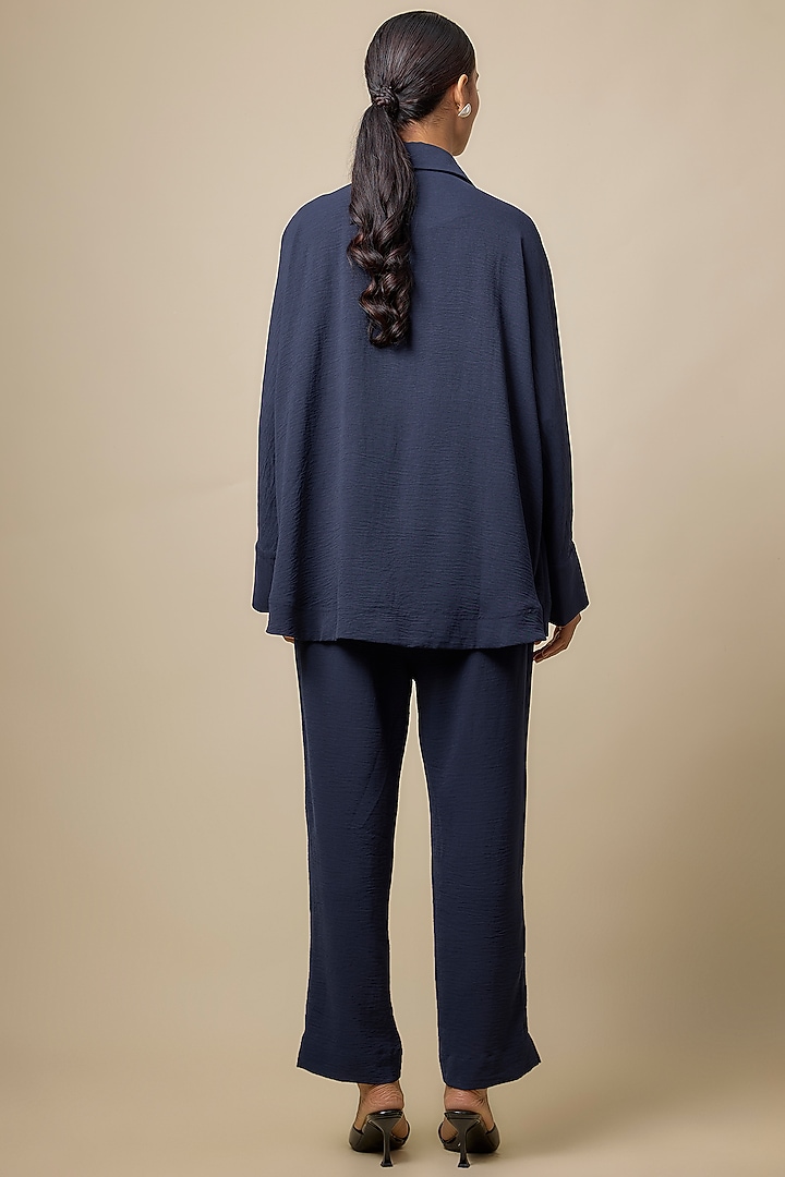 Blue Viscose Blend Rhinestone Embroidered Co-Ord Set by Kloset by KL at Pernia's Pop Up Shop