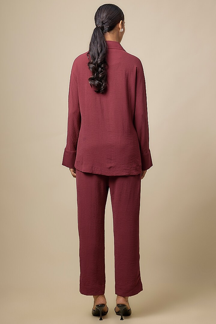 Maroon Viscose Blend Rhinestone Embroidered Co-Ord Set by Kloset by KL at Pernia's Pop Up Shop