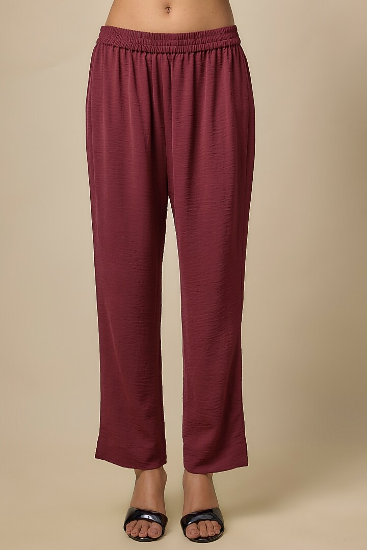 Maroon Viscose Blend Rhinestone Embroidered Co-Ord Set by Kloset by KL at Pernia's Pop Up Shop
