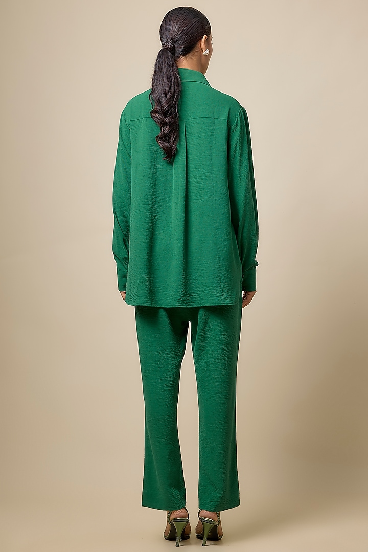 Green Viscose Blend Rhinestone Embroidered Co-Ord Set by Kloset by KL at Pernia's Pop Up Shop