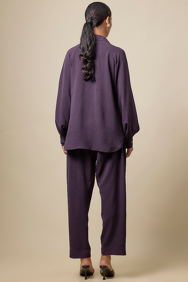 Aubergine Viscose Blend Rhinestone Embroidered Co-Ord Set by Kloset by KL at Pernia's Pop Up Shop