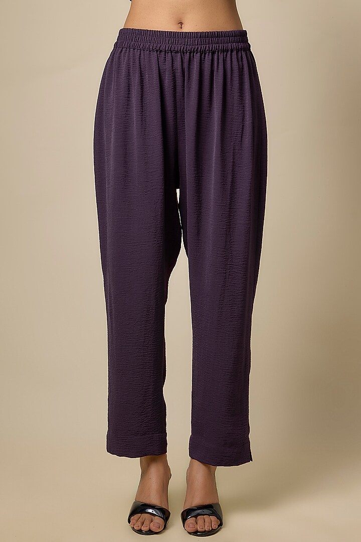 Aubergine Viscose Blend Rhinestone Embroidered Co-Ord Set by Kloset by KL at Pernia's Pop Up Shop