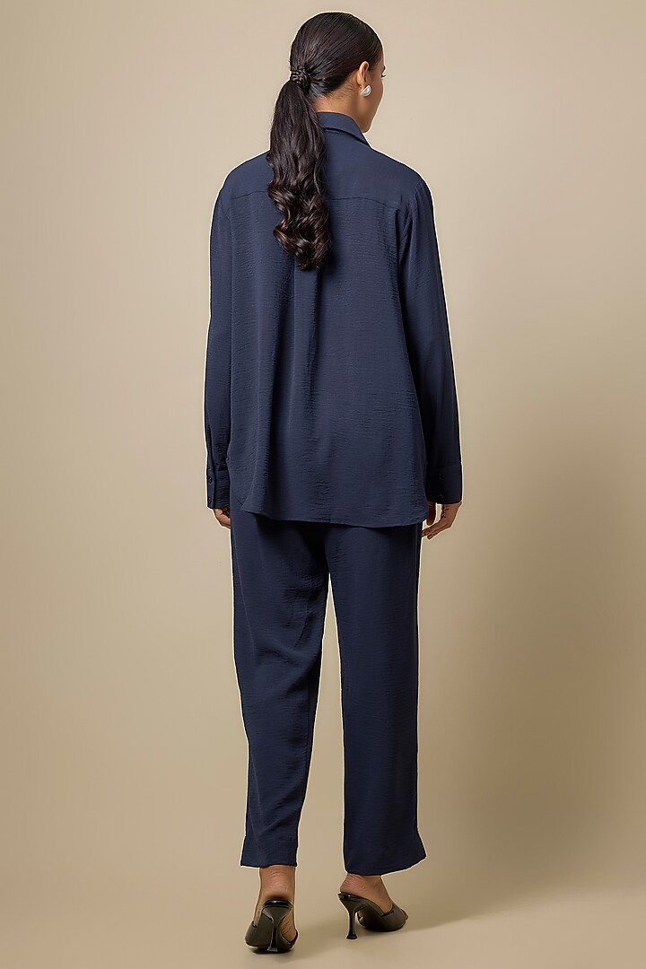 Navy Blue Viscose Blend Pearl Embroidered Co-Ord Set by Kloset by KL at Pernia's Pop Up Shop