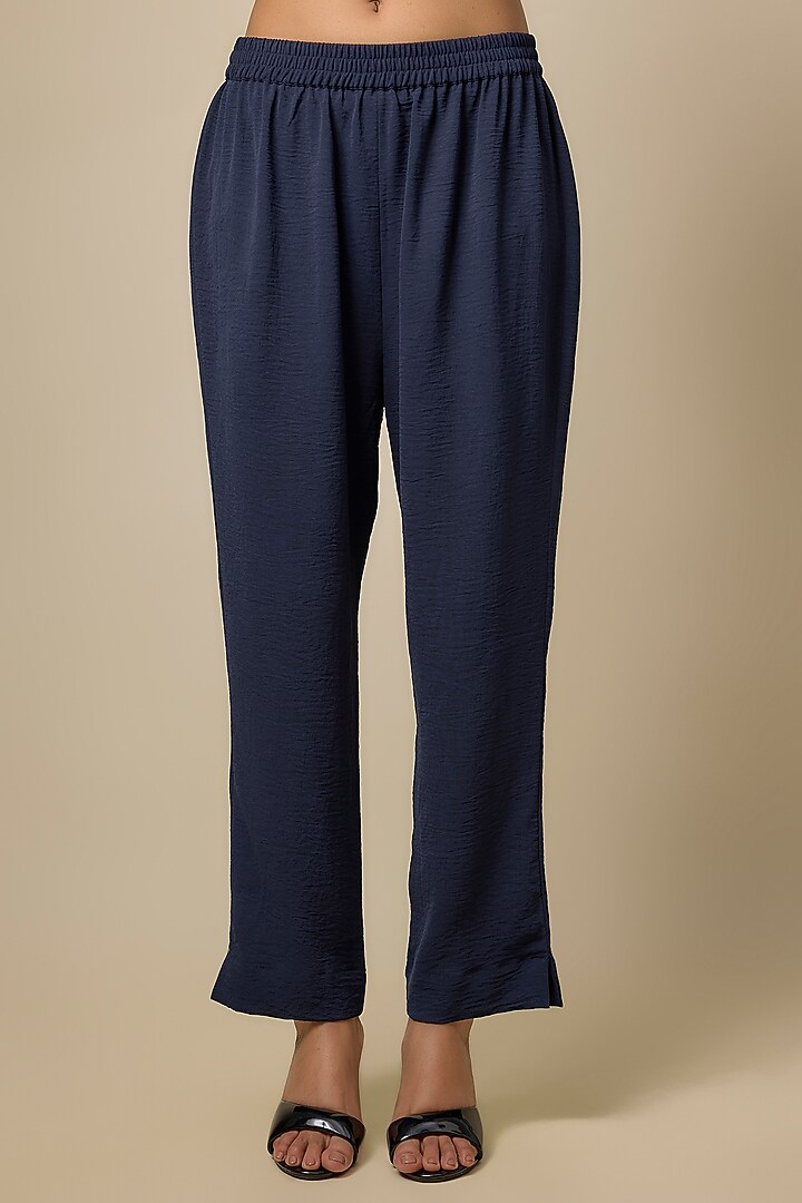 Navy Blue Viscose Blend Pearl Embroidered Co-Ord Set by Kloset by KL at Pernia's Pop Up Shop