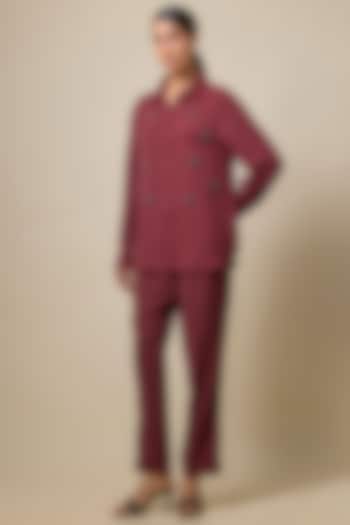 Maroon Viscose Blend Brooch Embroidered Co-Ord Set by Kloset by KL at Pernia's Pop Up Shop