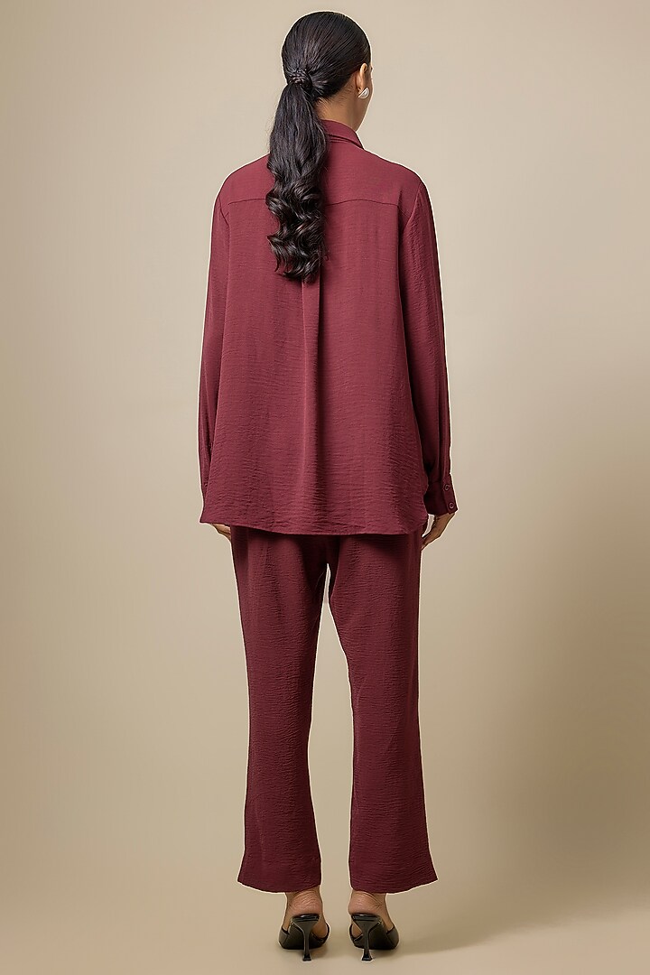 Maroon Viscose Blend Brooch Embroidered Co-Ord Set by Kloset by KL at Pernia's Pop Up Shop