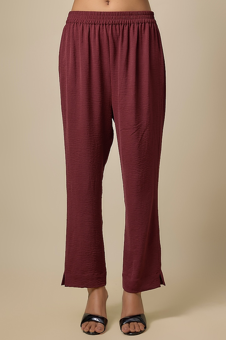 Maroon Viscose Blend Brooch Embroidered Co-Ord Set by Kloset by KL at Pernia's Pop Up Shop