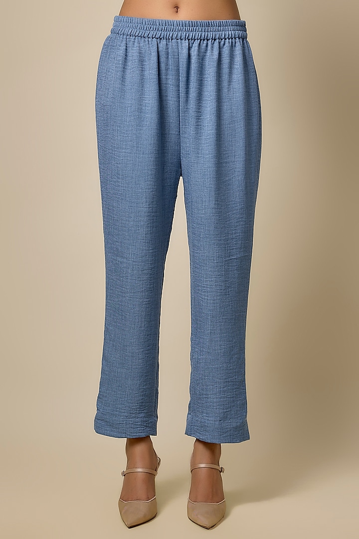 Blue Linen & Viscose Blend Rhinestone Embroidered Denim Co-Ord Set by Kloset by KL at Pernia's Pop Up Shop