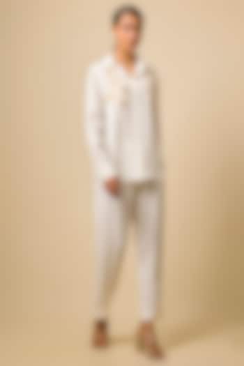 Ivory Viscose Blend Pearl Embroidered Co-Ord Set by Kloset by KL at Pernia's Pop Up Shop