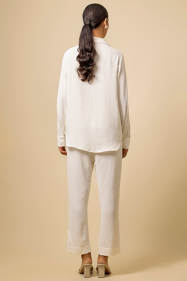 Ivory Viscose Blend Pearl Embroidered Co-Ord Set by Kloset by KL at Pernia's Pop Up Shop