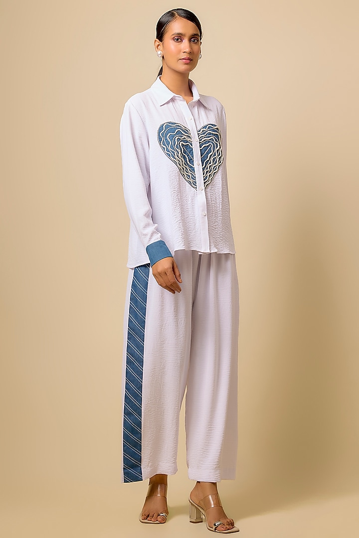 White Viscose Blend Pearl Embroidered Co-Ord Set by Kloset by KL at Pernia's Pop Up Shop