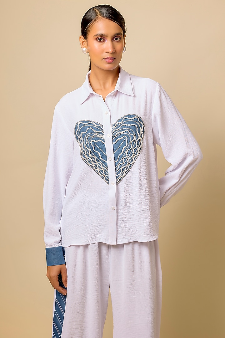White Viscose Blend Pearl Embroidered Co-Ord Set by Kloset by KL at Pernia's Pop Up Shop