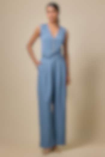 Blue Viscose Blend Co-Ord Set by Kloset by KL at Pernia's Pop Up Shop