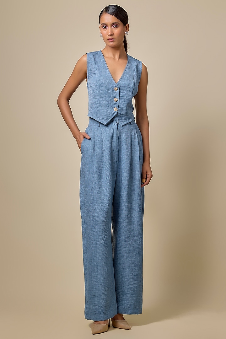 Blue Viscose Blend Co-Ord Set by Kloset by KL at Pernia's Pop Up Shop
