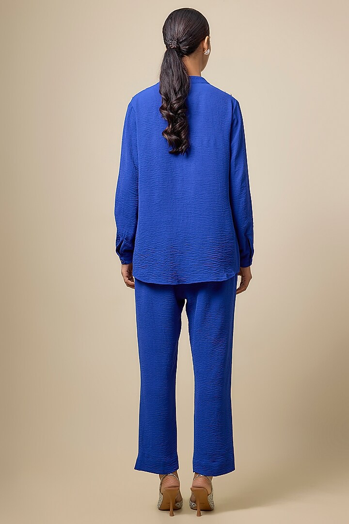 Royal Blue Viscose Blend Rhinestone Embroidered Co-Ord Set by Kloset by KL at Pernia's Pop Up Shop