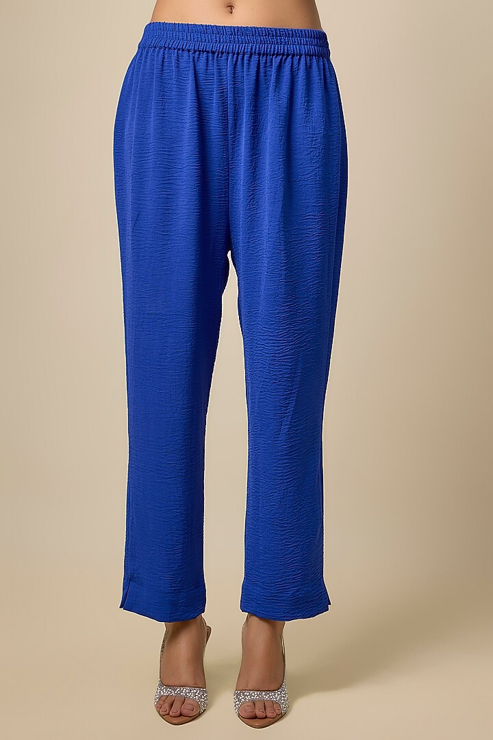 Royal Blue Viscose Blend Rhinestone Embroidered Co-Ord Set by Kloset by KL at Pernia's Pop Up Shop