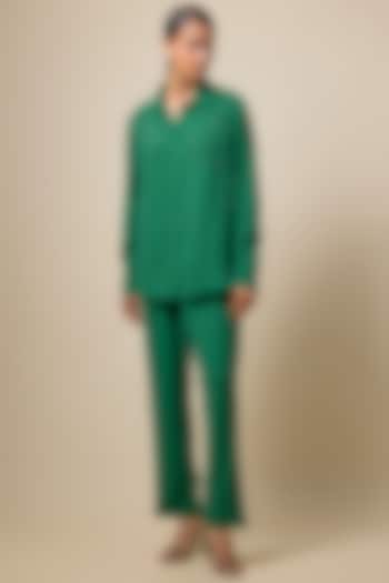 Dark Green Viscose Blend Rhinestone Embroidered Co-Ord Set by Kloset by KL at Pernia's Pop Up Shop