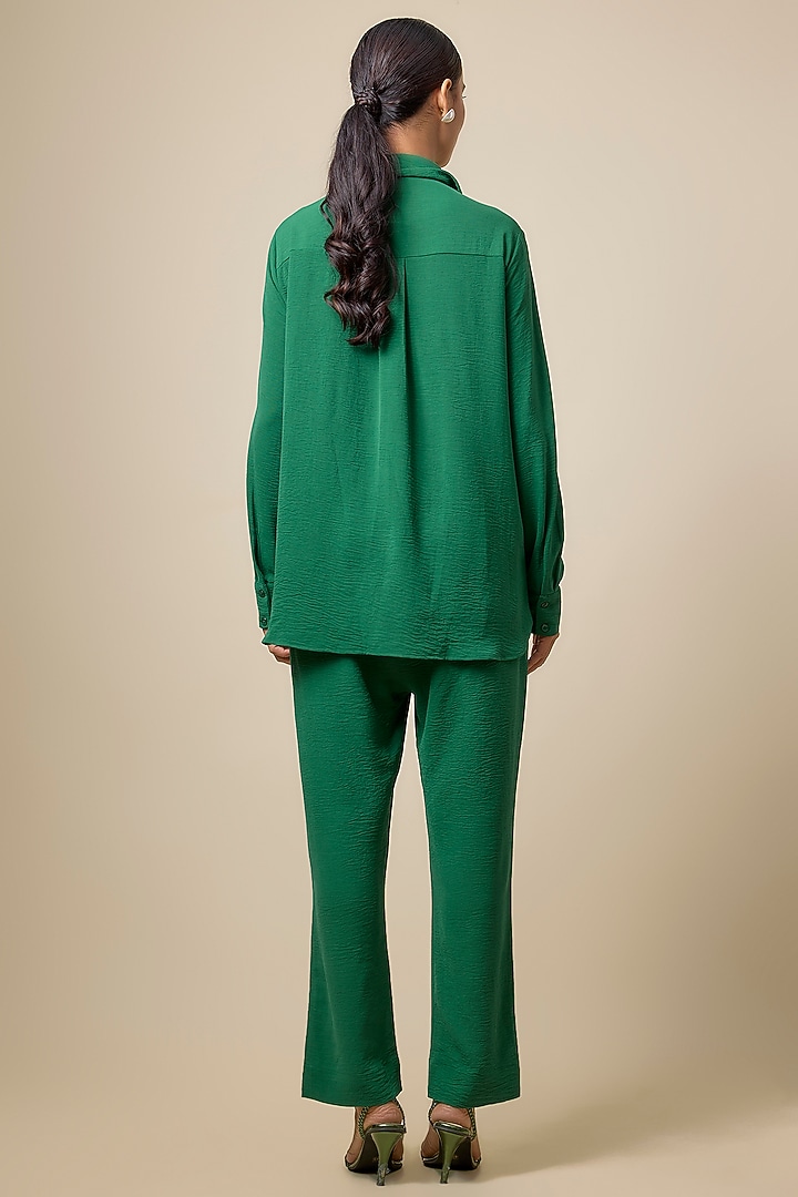 Dark Green Viscose Blend Rhinestone Embroidered Co-Ord Set by Kloset by KL at Pernia's Pop Up Shop