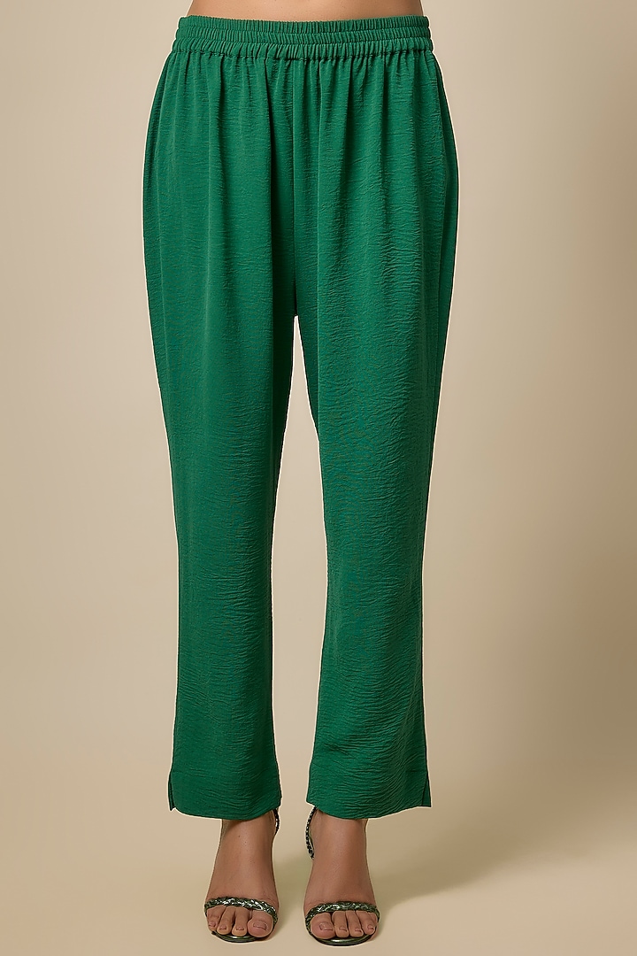 Dark Green Viscose Blend Rhinestone Embroidered Co-Ord Set by Kloset by KL at Pernia's Pop Up Shop