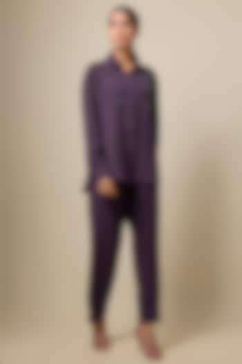 Aubergine Viscose Blend Rhinestone Embroidered Co-Ord Set by Kloset by KL at Pernia's Pop Up Shop