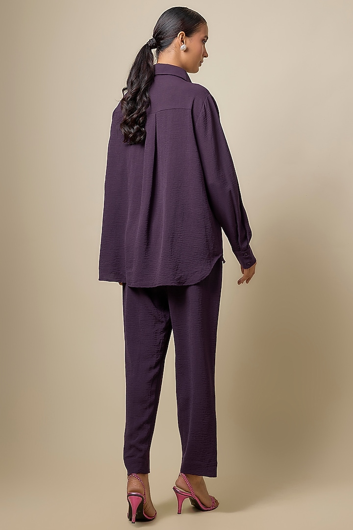 Aubergine Viscose Blend Rhinestone Embroidered Co-Ord Set by Kloset by KL at Pernia's Pop Up Shop