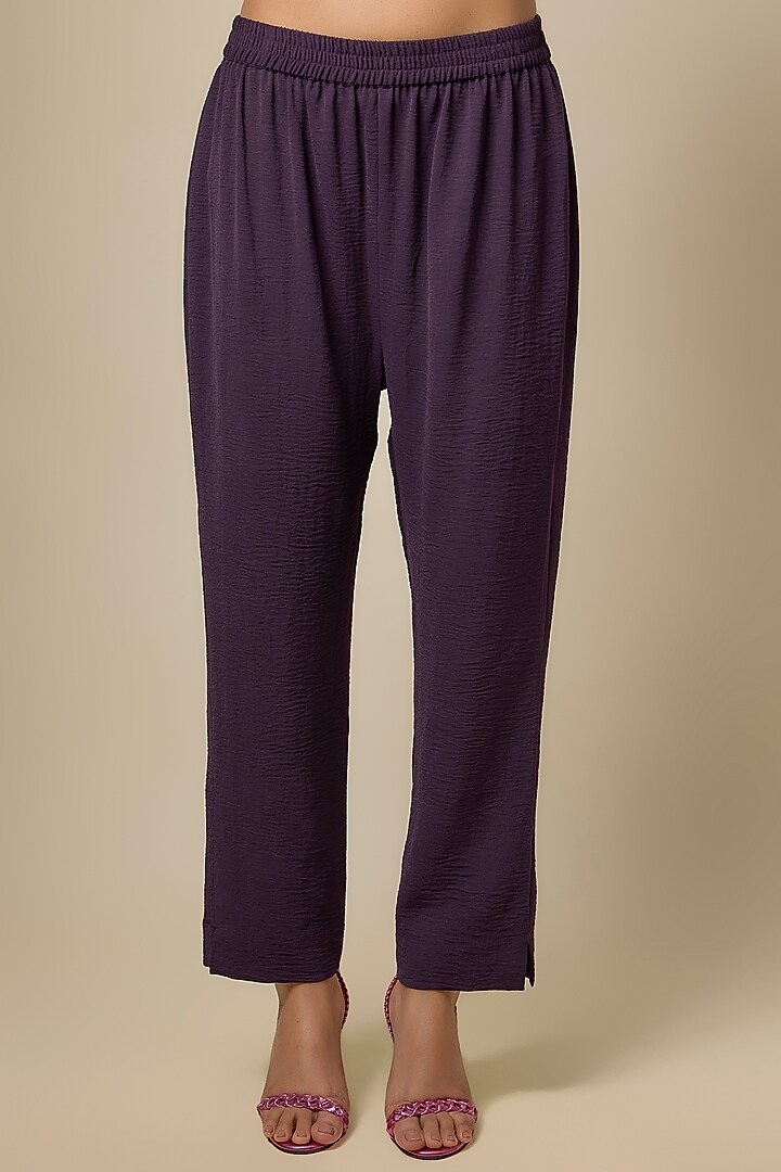 Aubergine Viscose Blend Rhinestone Embroidered Co-Ord Set by Kloset by KL at Pernia's Pop Up Shop