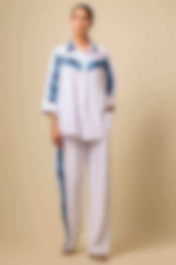 White Viscose Blend Rhinestone Embroidered Co-Ord Set by Kloset by KL at Pernia's Pop Up Shop