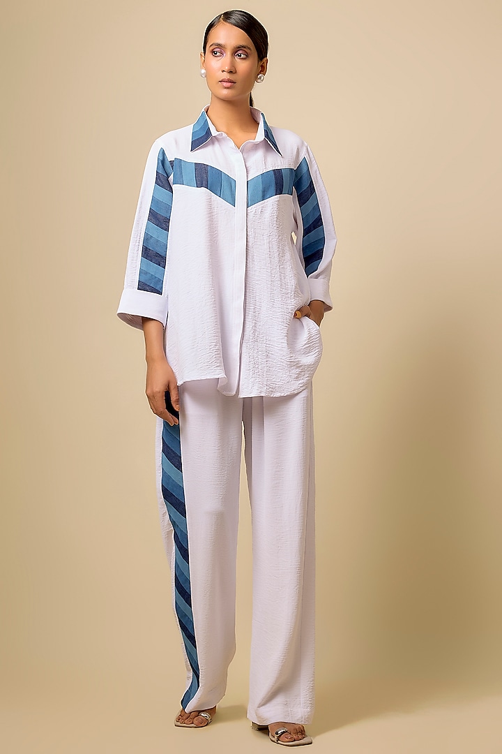 White Viscose Blend Rhinestone Embroidered Co-Ord Set by Kloset by KL at Pernia's Pop Up Shop