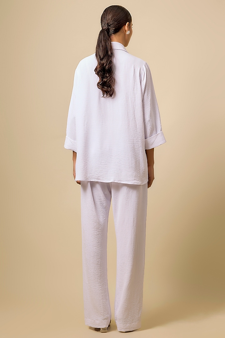White Viscose Blend Rhinestone Embroidered Co-Ord Set by Kloset by KL at Pernia's Pop Up Shop
