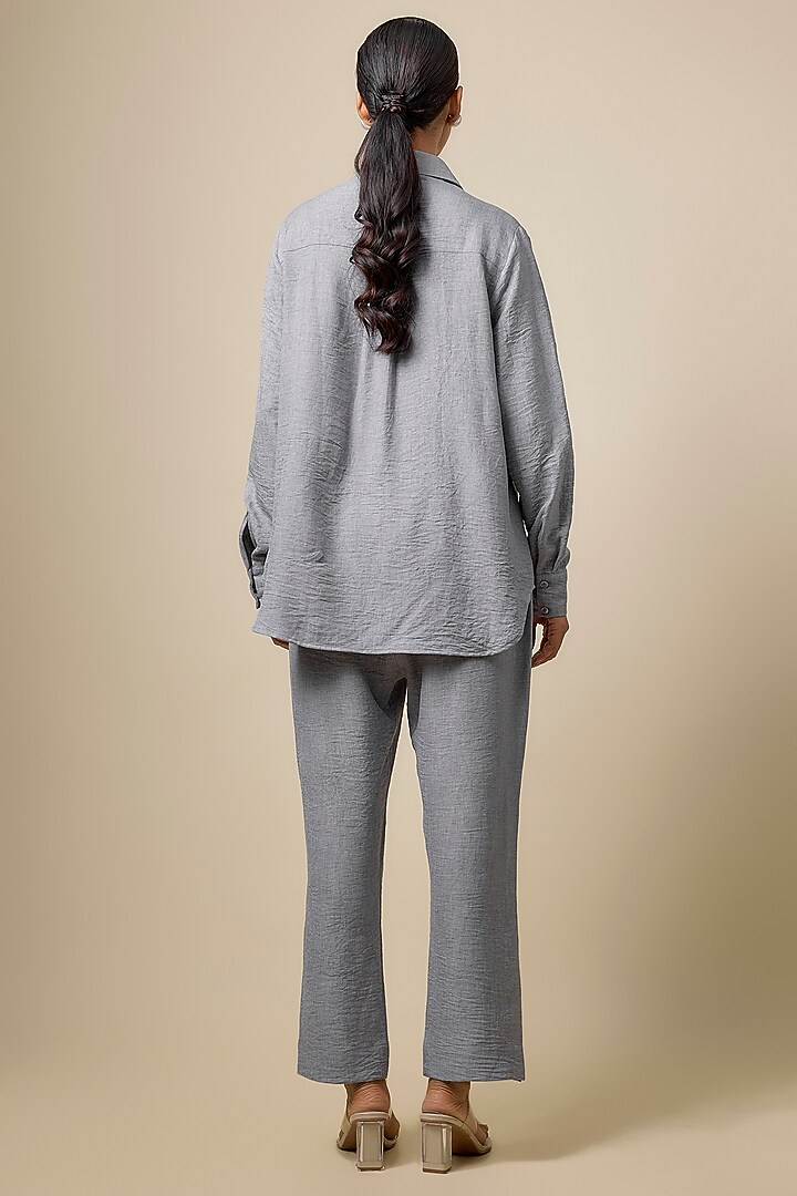 Grey Viscose Blend Pearl Embroidered Co-Ord Set by Kloset by KL at Pernia's Pop Up Shop
