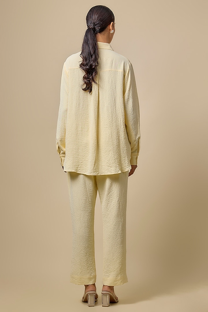 Butter Yellow Viscose Blend Pearl Embroidered Co-Ord Set by Kloset by KL at Pernia's Pop Up Shop