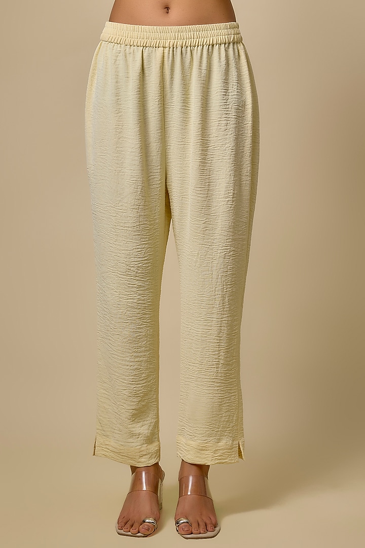 Butter Yellow Viscose Blend Pearl Embroidered Co-Ord Set by Kloset by KL at Pernia's Pop Up Shop