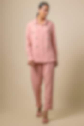 Pink Viscose Blend Rhinestone Embroidered Co-Ord Set by Kloset by KL at Pernia's Pop Up Shop