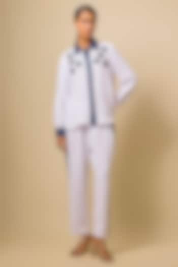 White Viscose Blend Rhinestone Embroidered Co-Ord Set by Kloset by KL at Pernia's Pop Up Shop