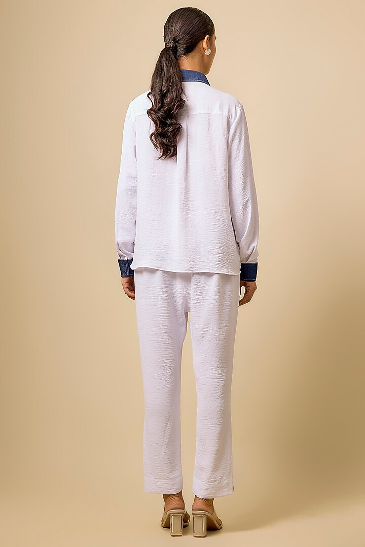White Viscose Blend Rhinestone Embroidered Co-Ord Set by Kloset by KL at Pernia's Pop Up Shop