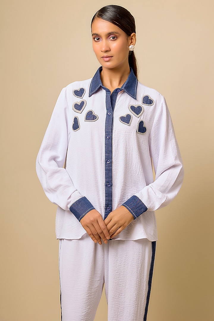 White Viscose Blend Rhinestone Embroidered Co-Ord Set by Kloset by KL at Pernia's Pop Up Shop