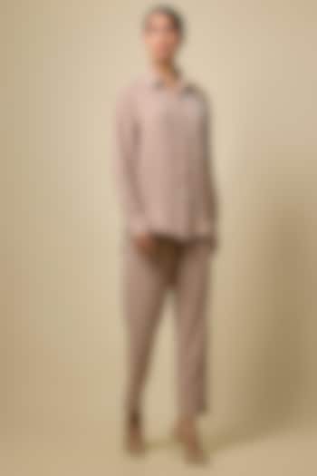 Beige Viscose Blend Pearl Embroidered Co-Ord Set by Kloset by KL at Pernia's Pop Up Shop