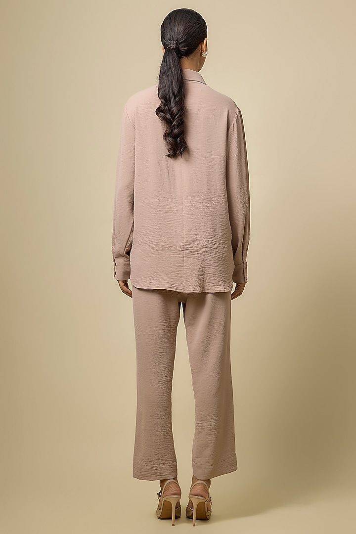 Beige Viscose Blend Pearl Embroidered Co-Ord Set by Kloset by KL at Pernia's Pop Up Shop